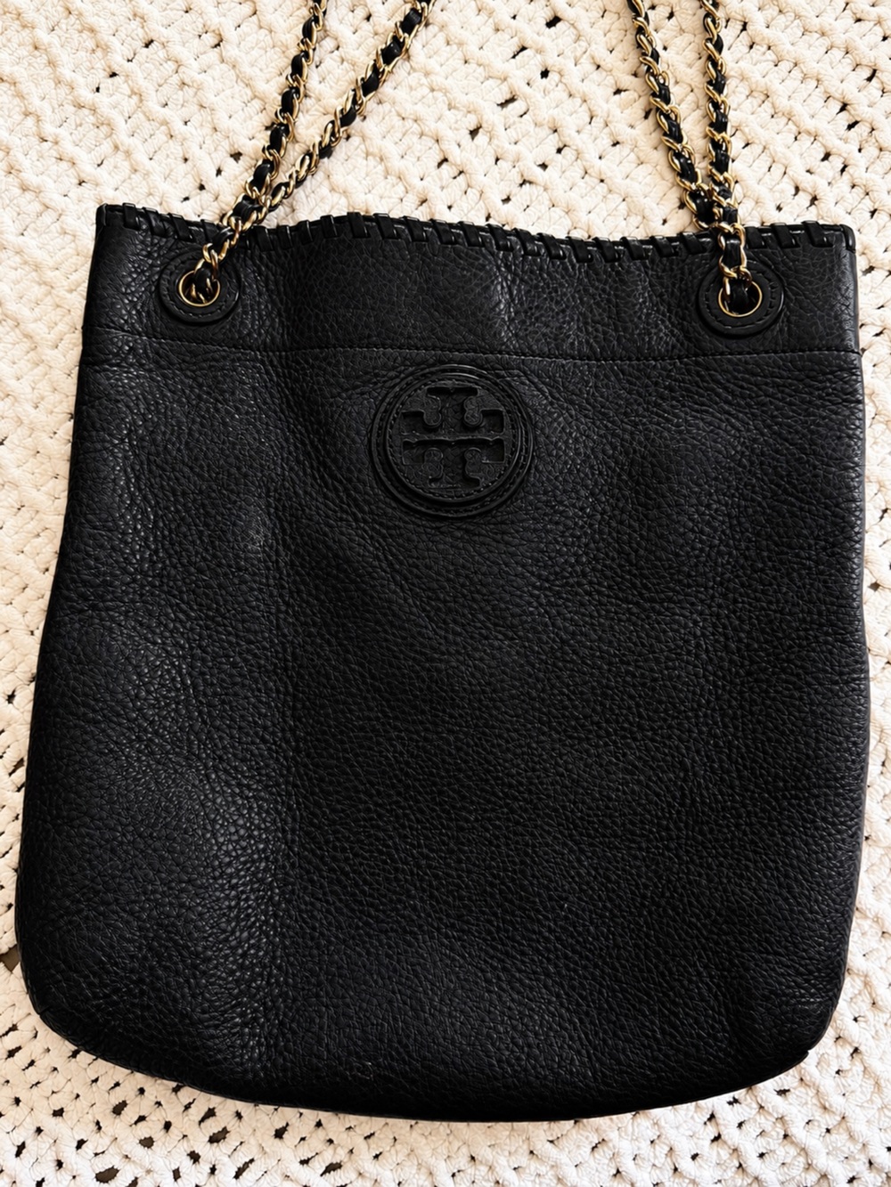 Tory Burch Black Pebbled Leather Crossbody Shoulder Bag